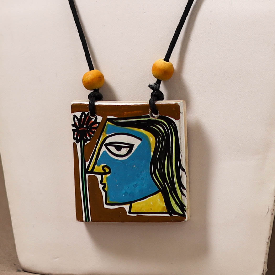 Kerala Mural Handpainted Bamboo Necklace 181