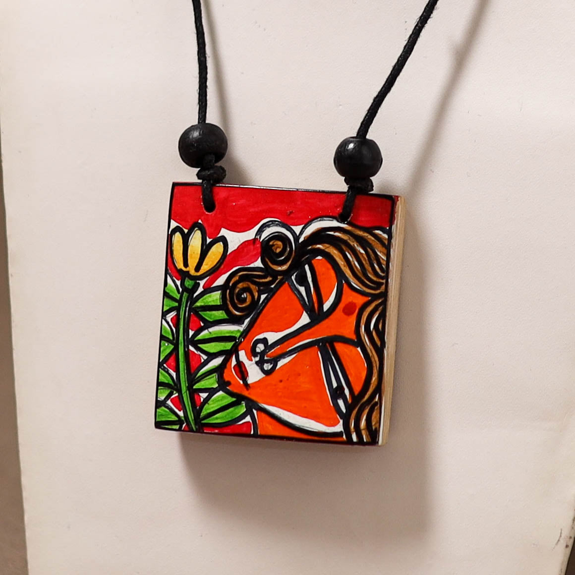 Kerala Mural Handpainted Bamboo Necklace 186
