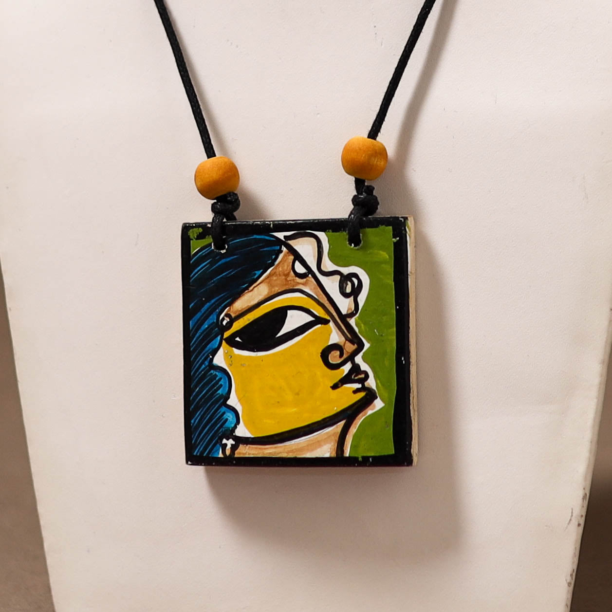 Kerala Mural Handpainted Bamboo Necklace 191