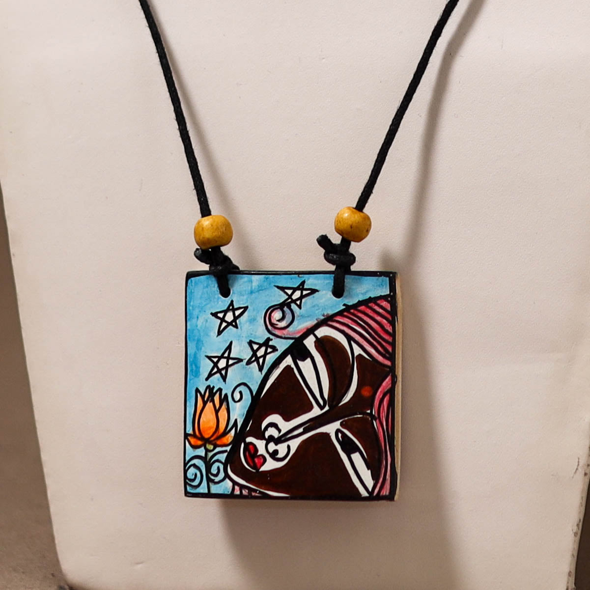 Kerala Mural Handpainted Bamboo Necklace 192