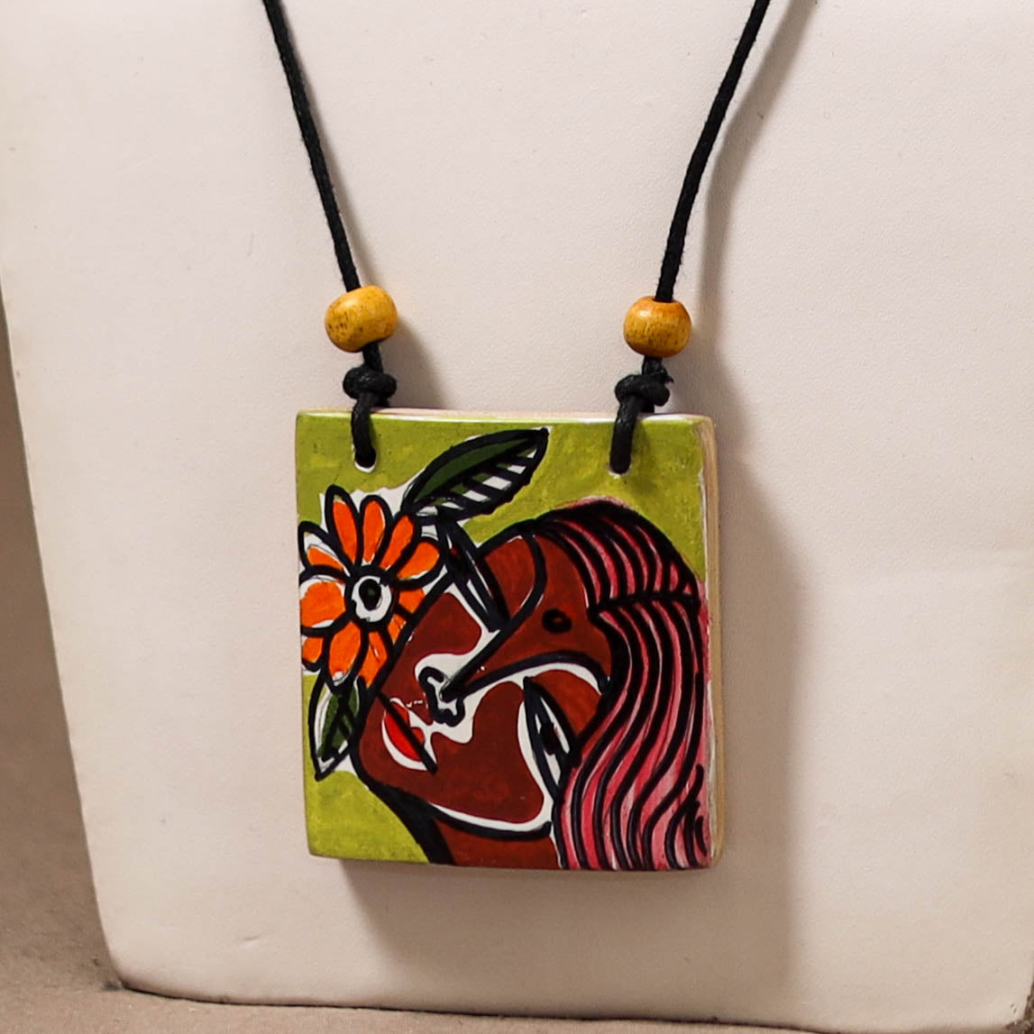 Kerala Mural Handpainted Bamboo Necklace 194