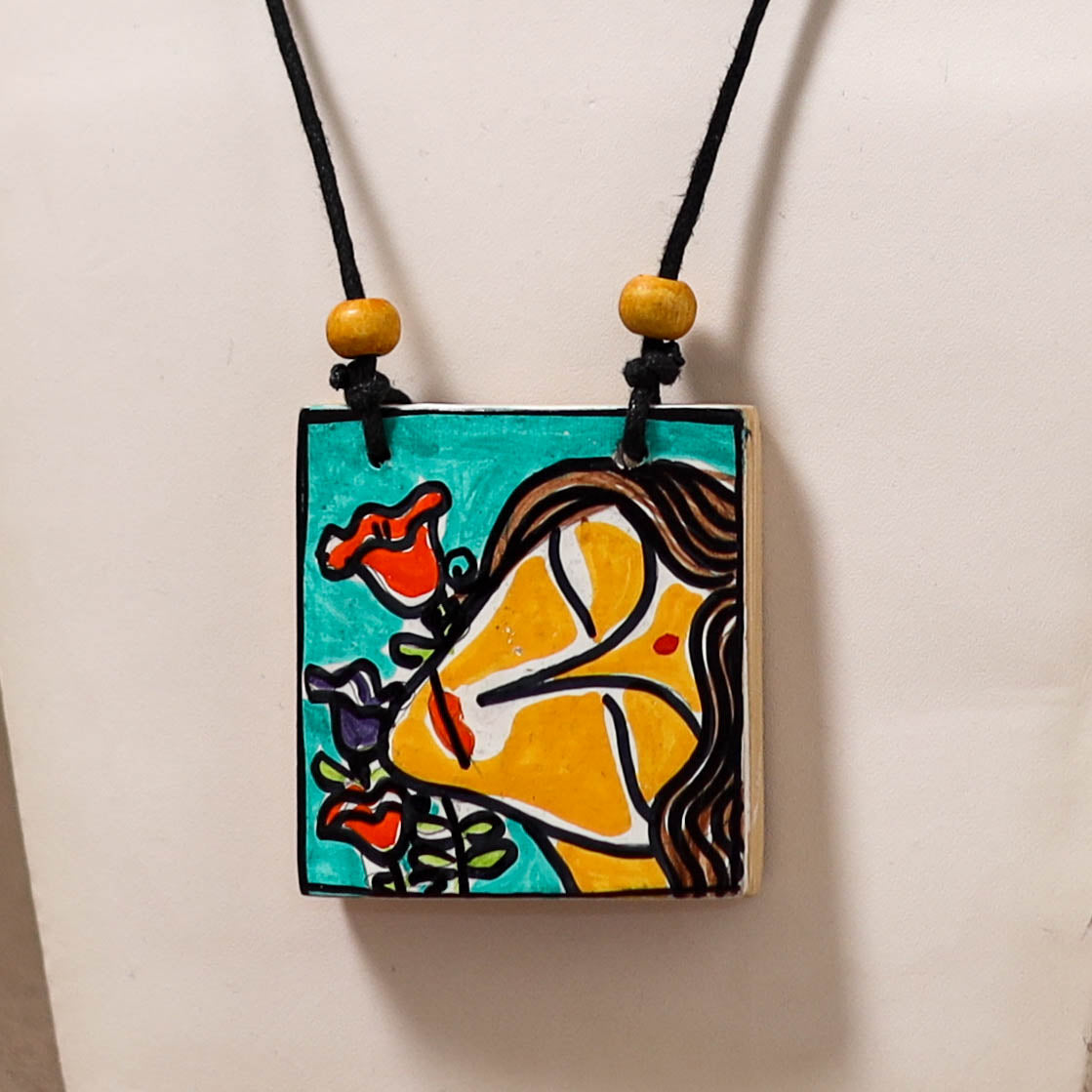Kerala Mural Handpainted Bamboo Necklace 195