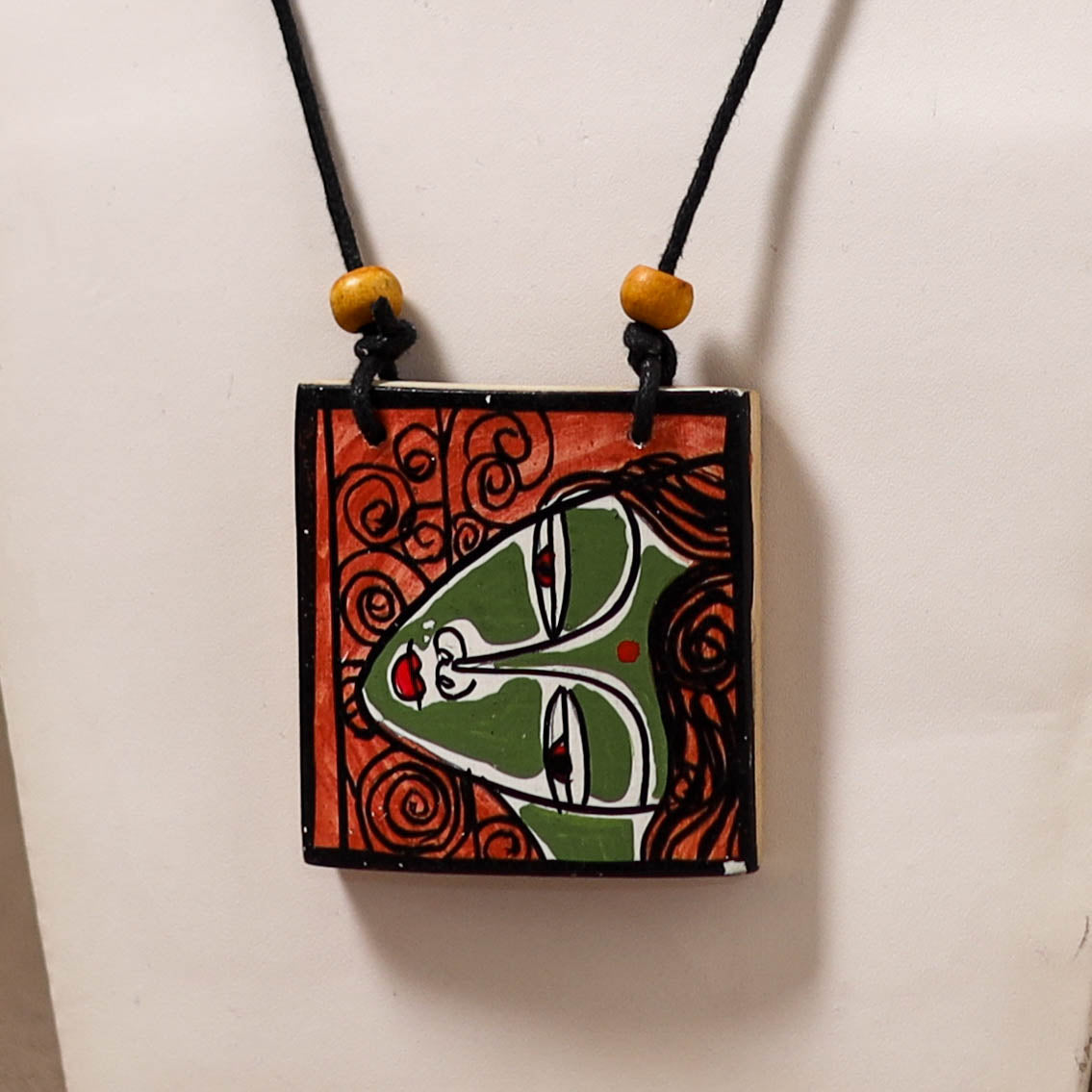 Kerala Mural Handpainted Bamboo Necklace 196