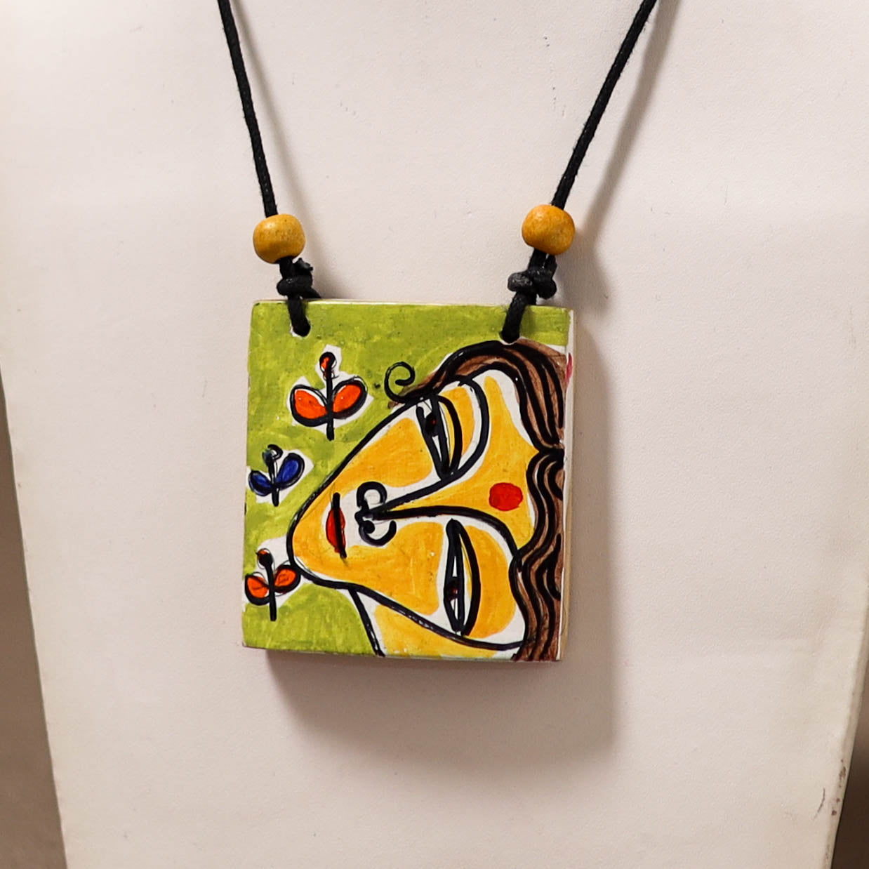 Kerala Mural Handpainted Bamboo Necklace 197