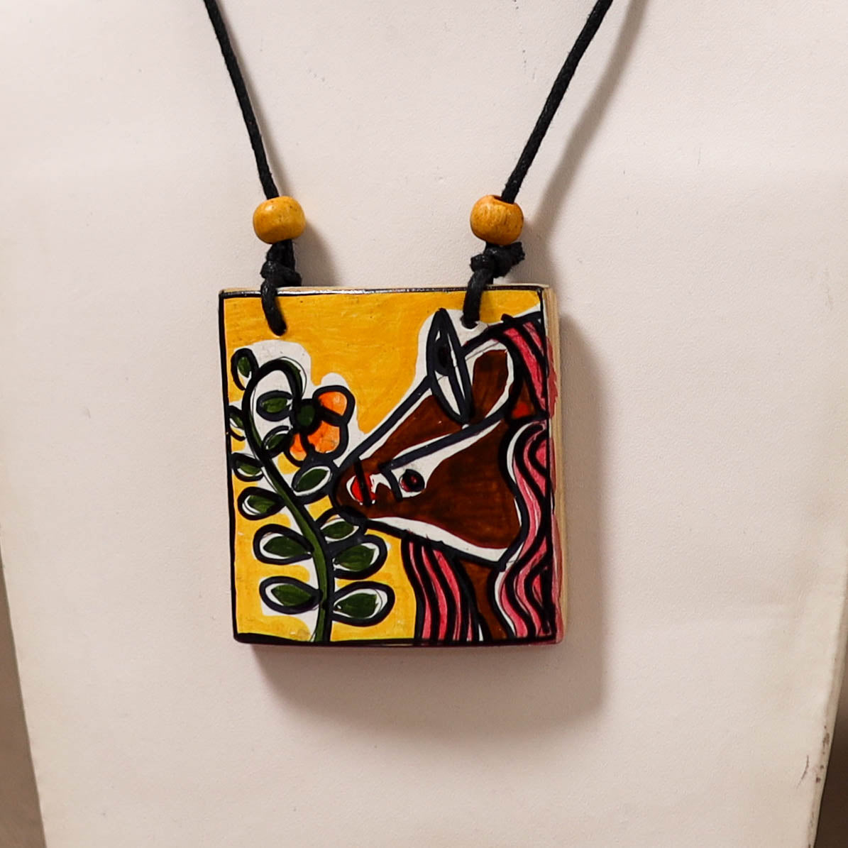 Kerala Mural Handpainted Bamboo Necklace 201