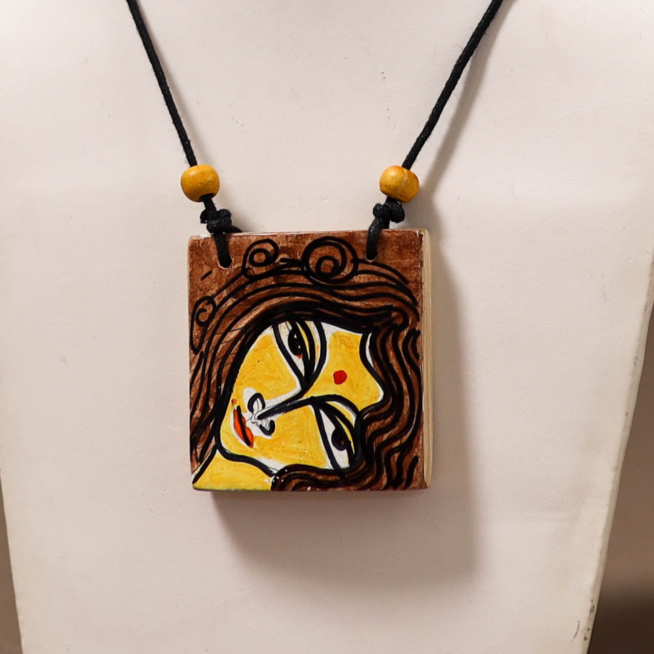 Kerala Mural Handpainted Bamboo Necklace 203