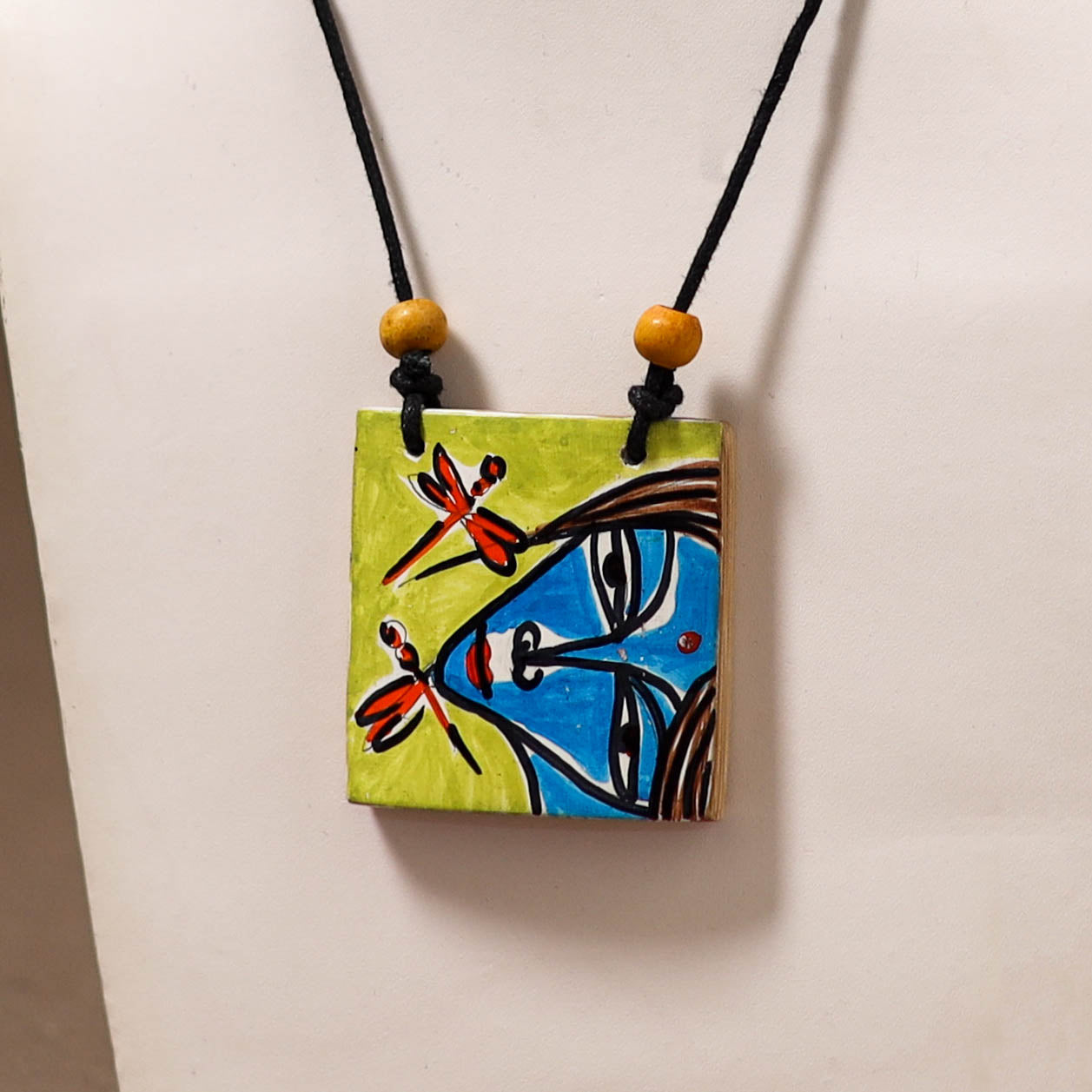 Kerala Mural Handpainted Bamboo Necklace 217