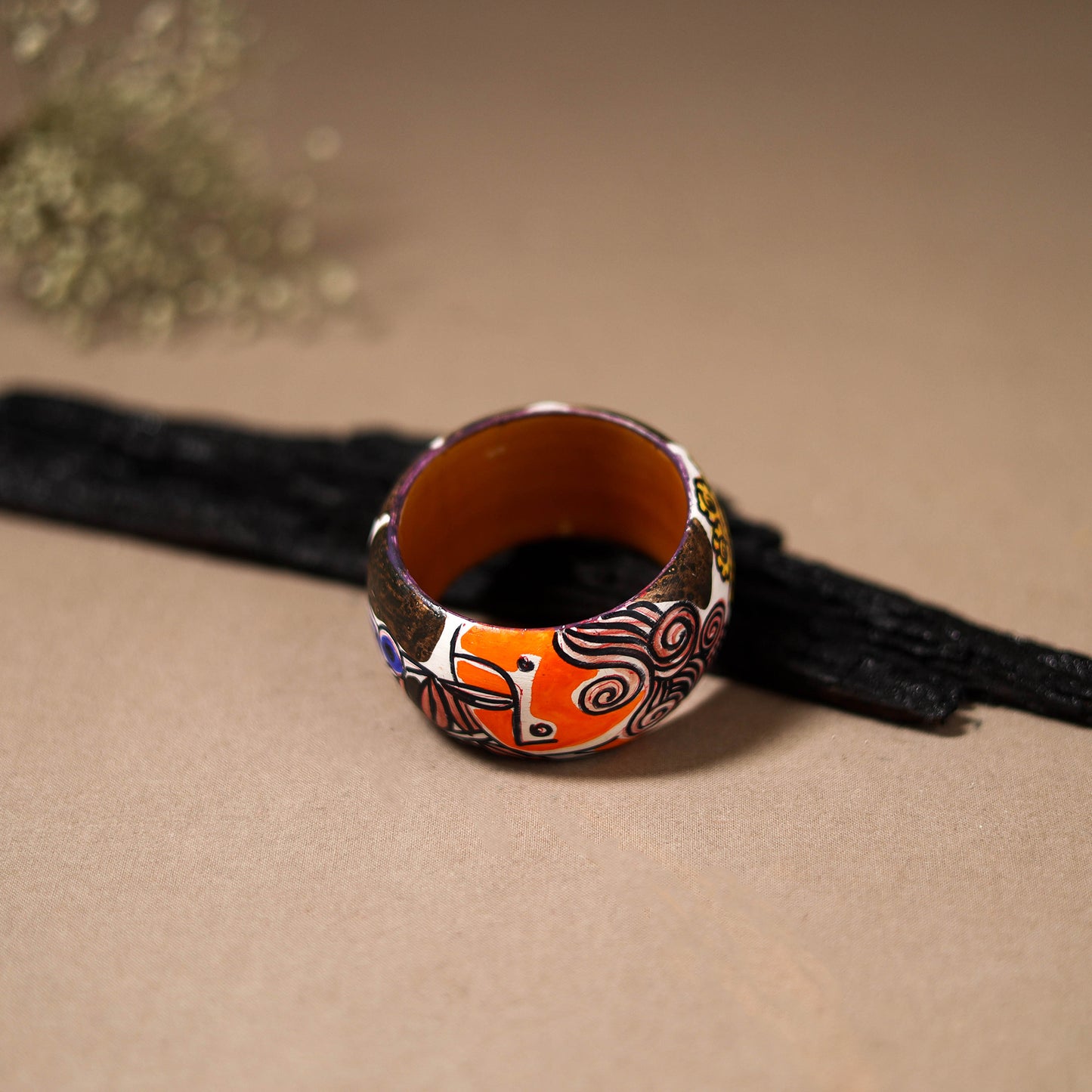 Kerala Mural Handpainted Wooden Bangle (Size - 2-4) 63