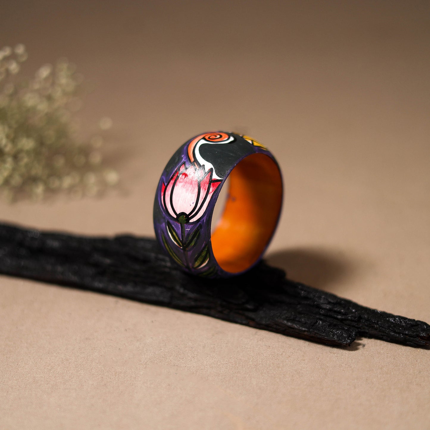 Kerala Mural Handpainted Wooden Bangle (Size - 2-8) 92
