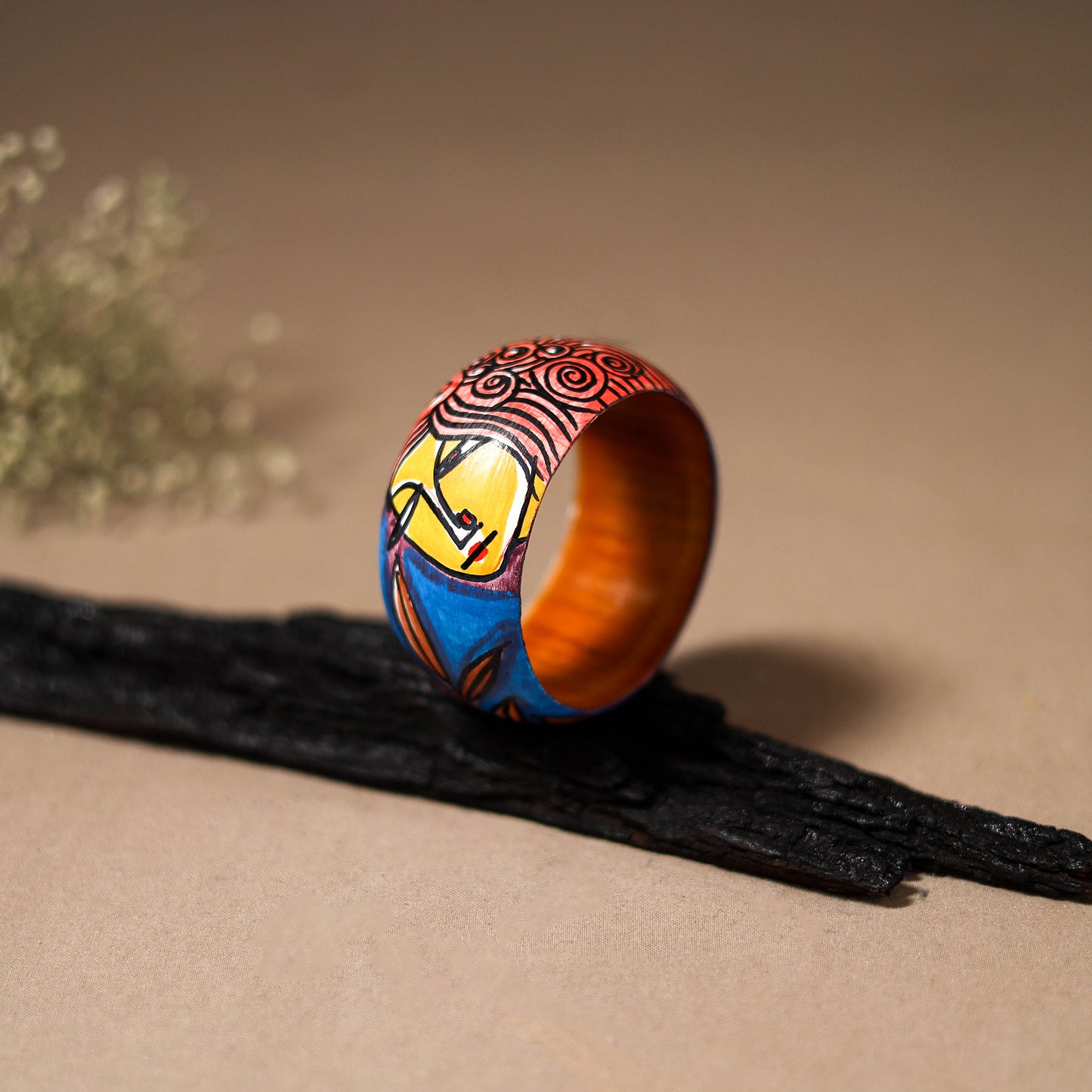 Kerala Mural Handpainted Wooden Bangle (Size - 2-8) 94