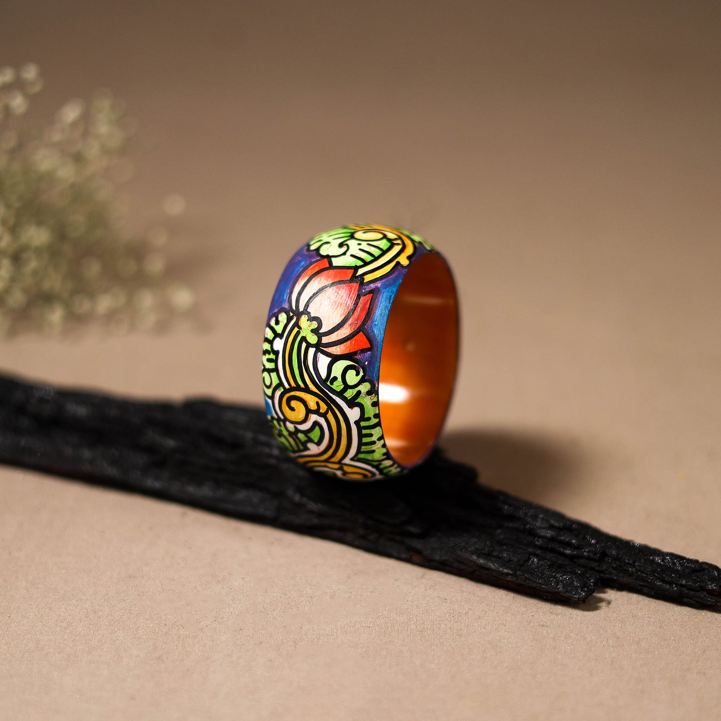 Kerala Mural Handpainted Wooden Bangle (Size - 2-8) 95