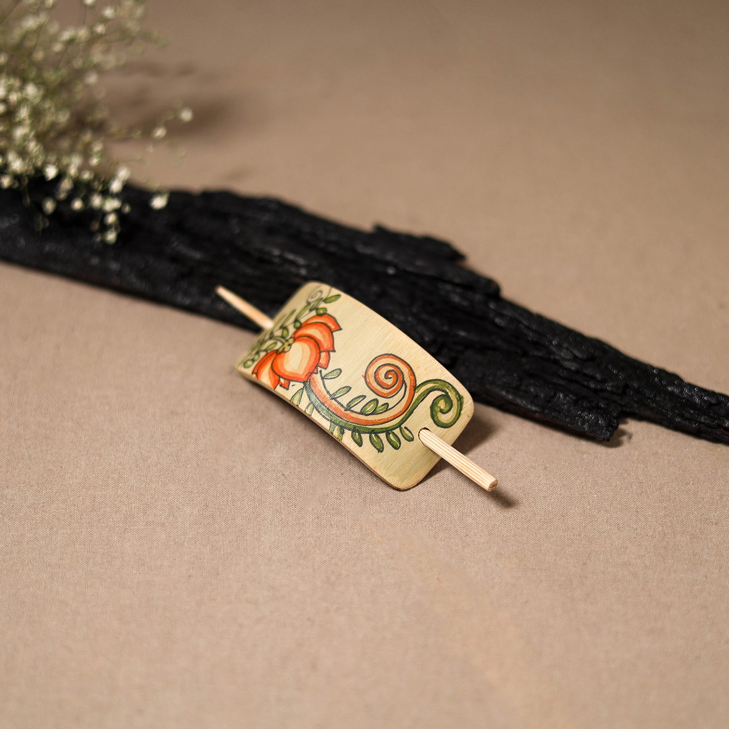 Kerala Mural Handpainted Bamboo Bun Holder Juda Pin 08