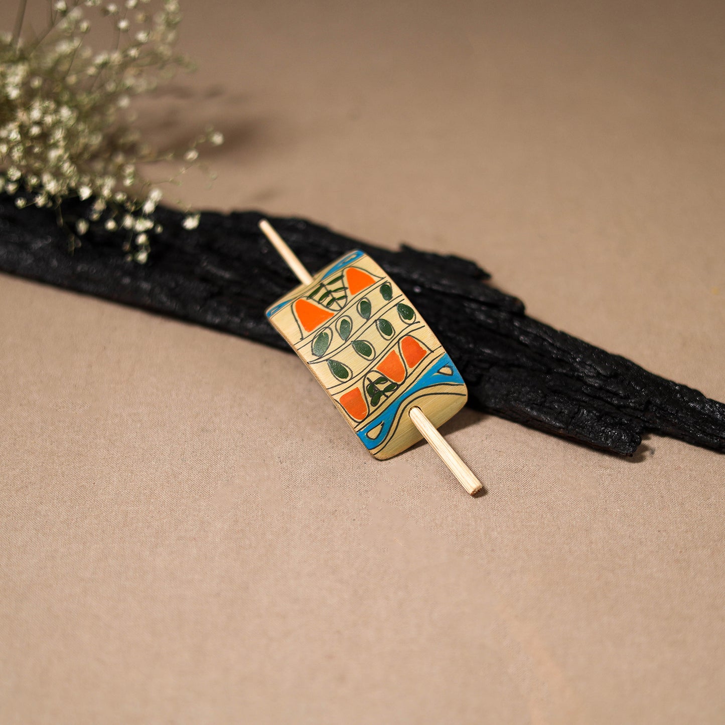 Kerala Mural Handpainted Bamboo Bun Holder Juda Pin 20