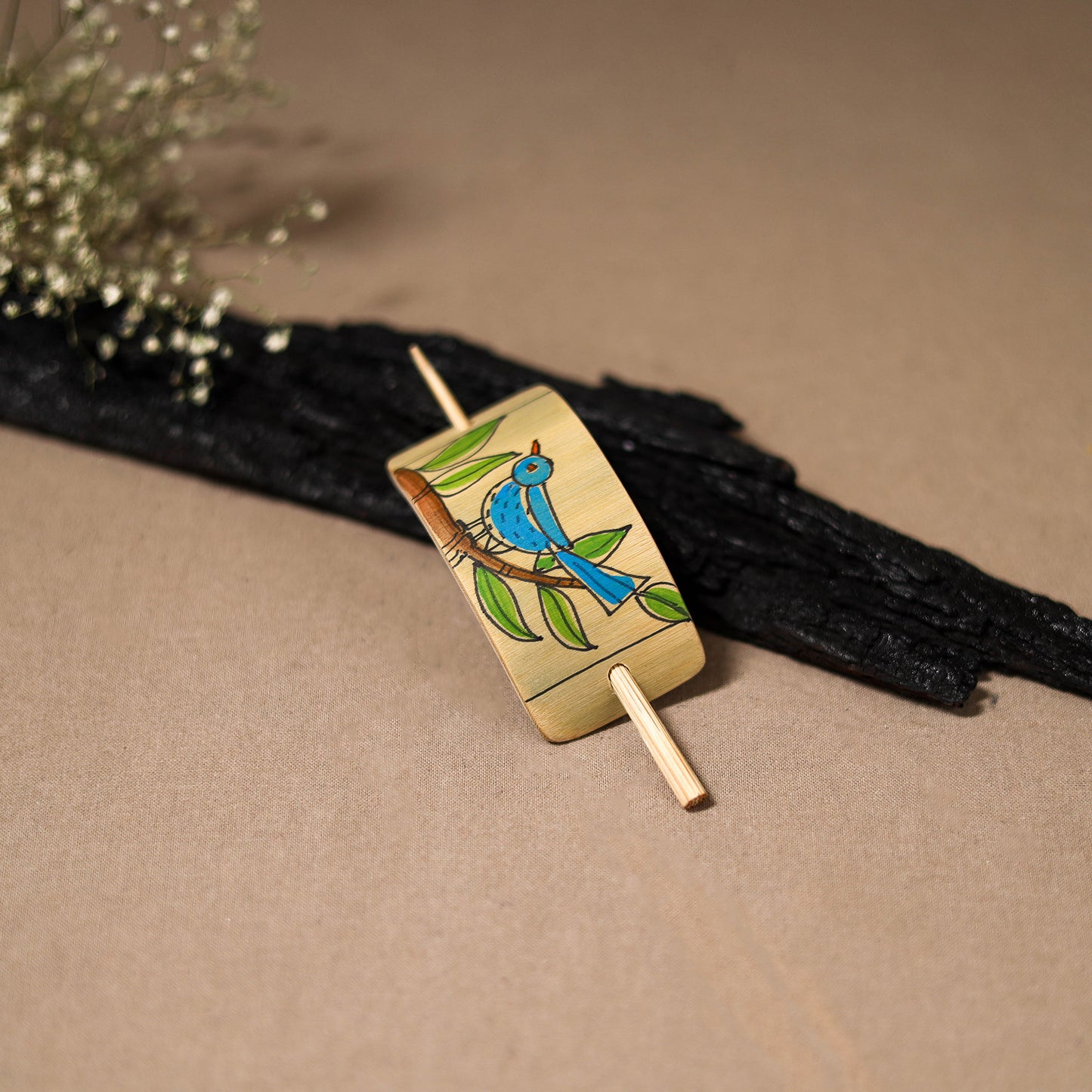 Kerala Mural Handpainted Bamboo Bun Holder Juda Pin 40