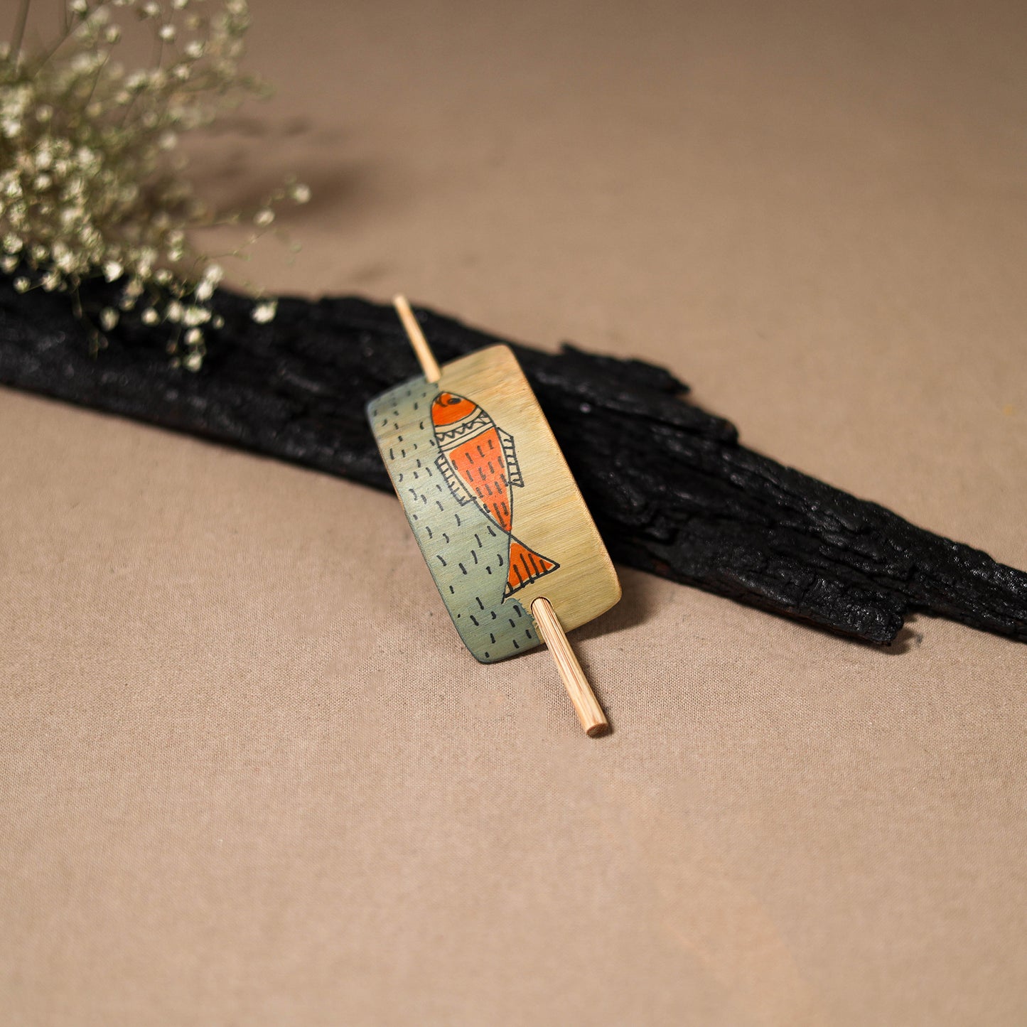 Kerala Mural Handpainted Bamboo Bun Holder Juda Pin 52