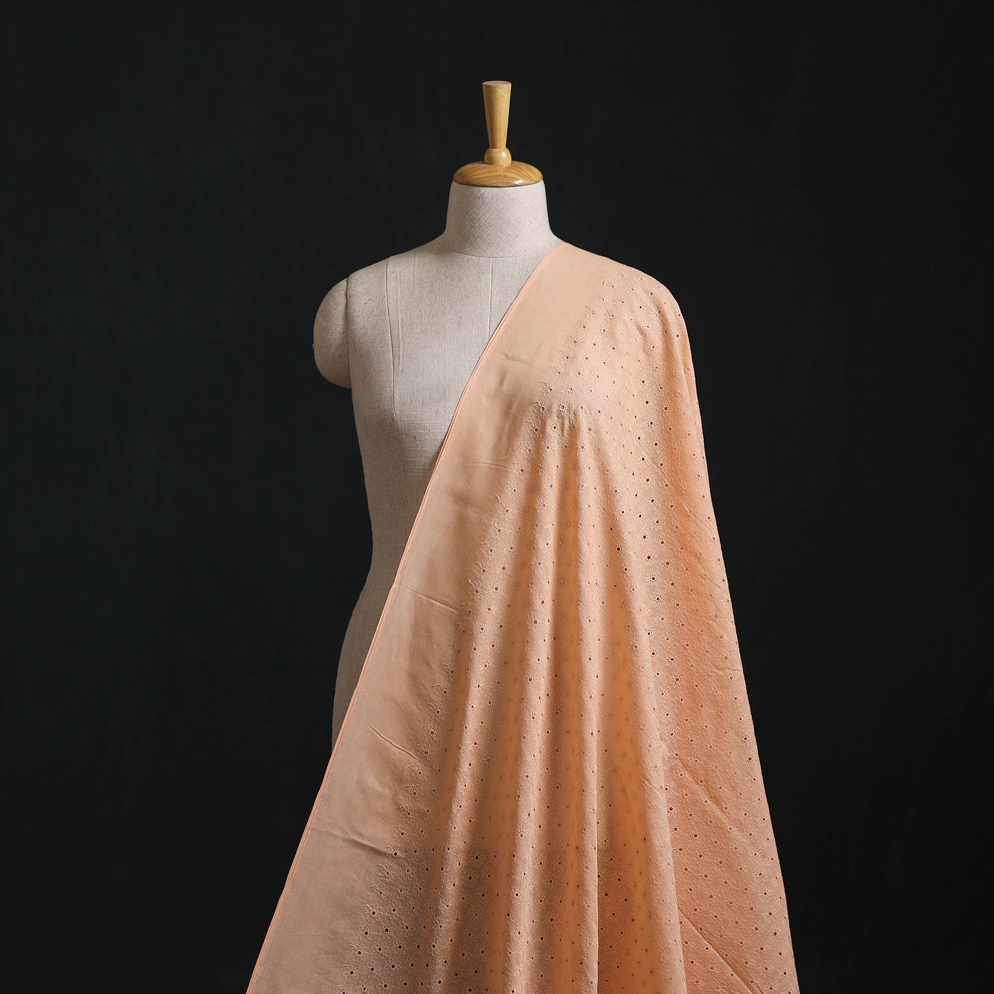 Peach - Floral Embroidered Cotton Hakoba Fabric 05