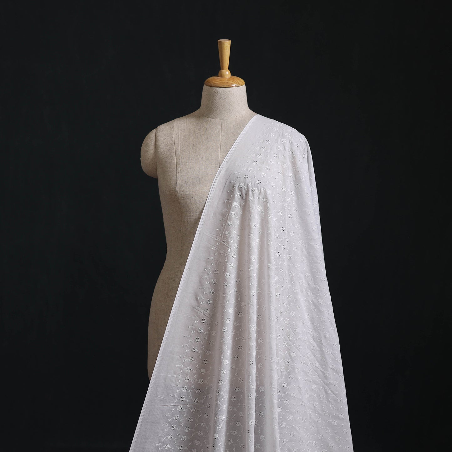 White - Floral Embroidered Cotton Hakoba Fabric 16