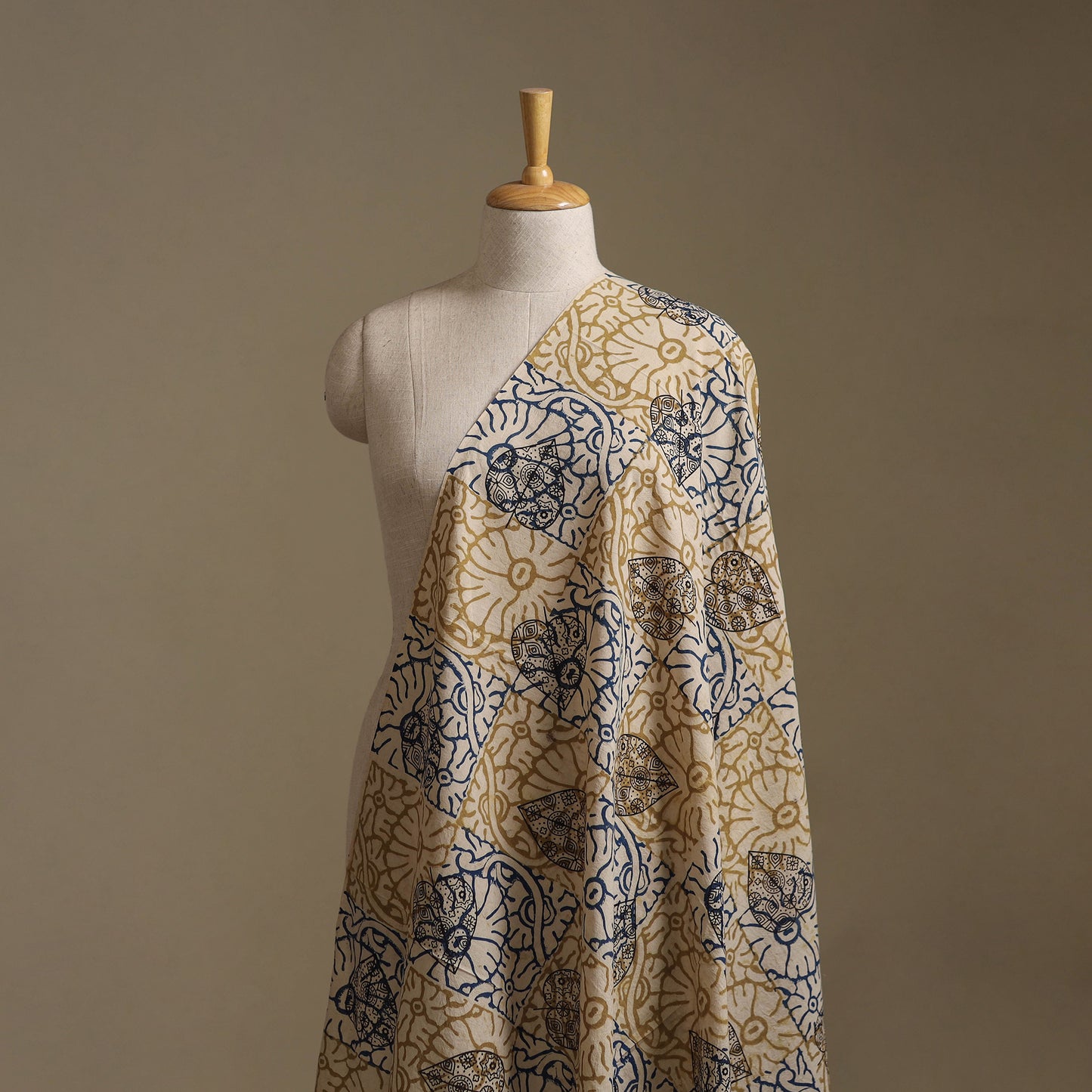 Beige - Ajrakh Hand Block Print Natural Dyed Cotton Fabric 44