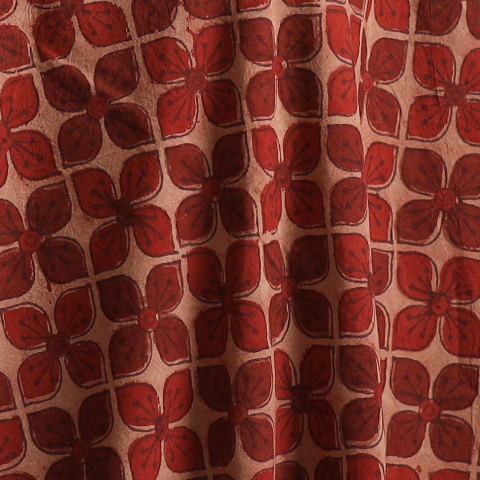 Red - Kutch Hand Block Ajrakh Print Natural Dyed Cotton Fabric 34