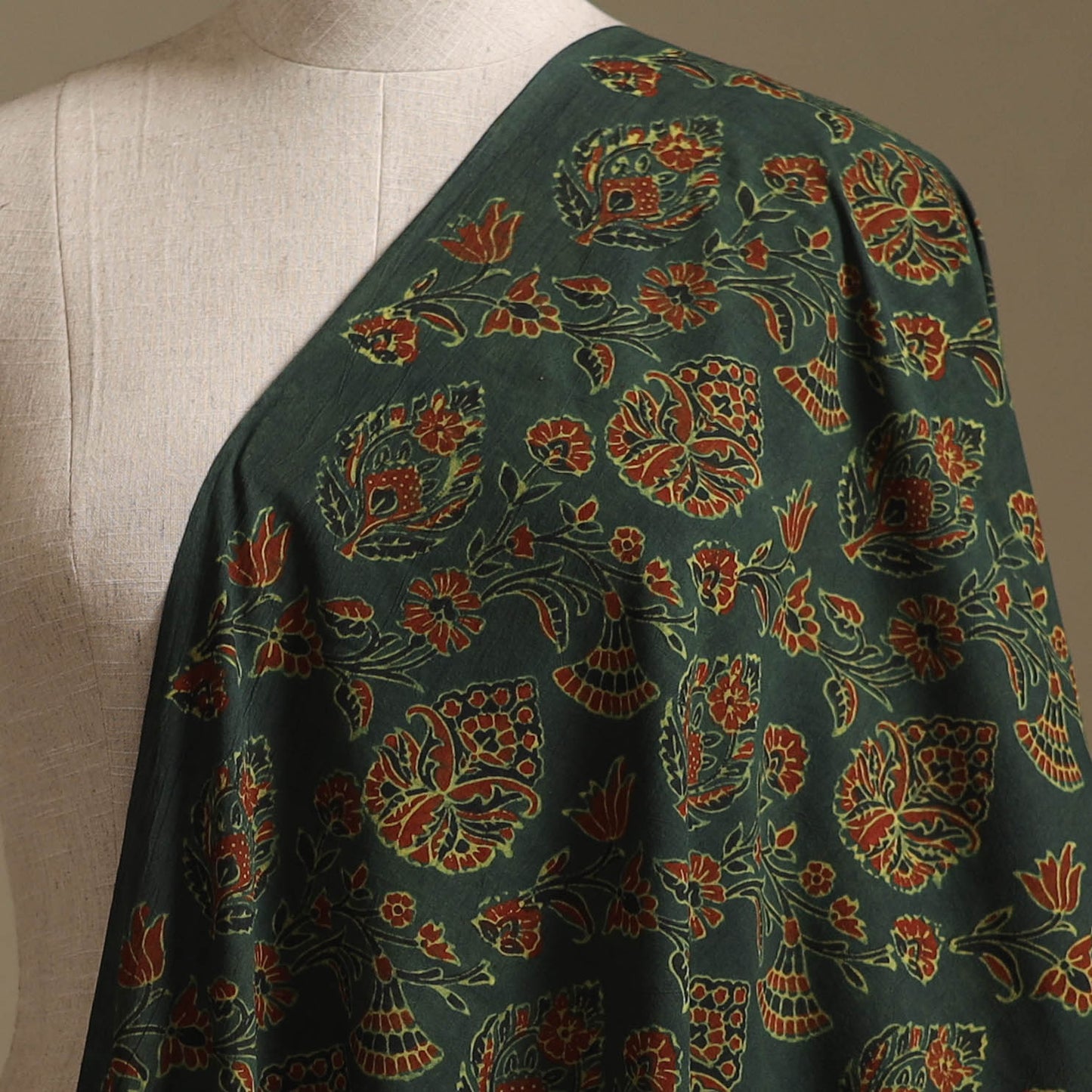 Green - Kutch Hand Block Ajrakh Print Natural Dyed Cotton Fabric 49
