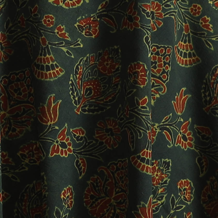 Green - Kutch Hand Block Ajrakh Print Natural Dyed Cotton Fabric 49
