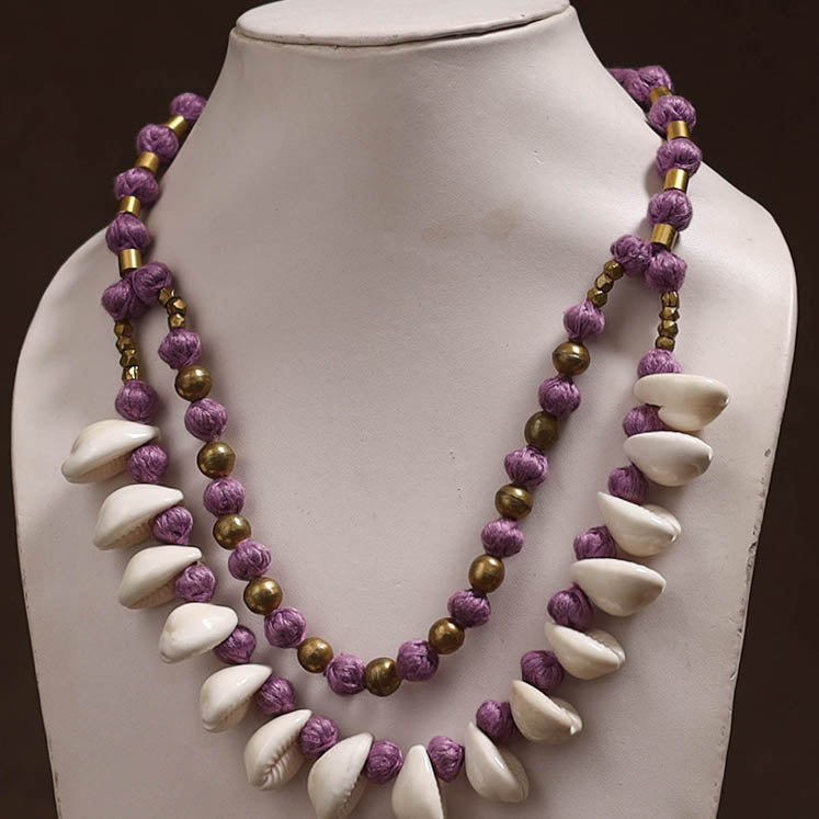 Tribal Odisha Dokra Thread & Shell Work Handmade Necklace 04