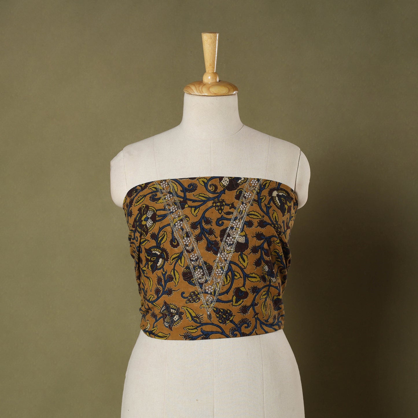 Yellow - kalamkari hand embroidery cotton blouse piece 07