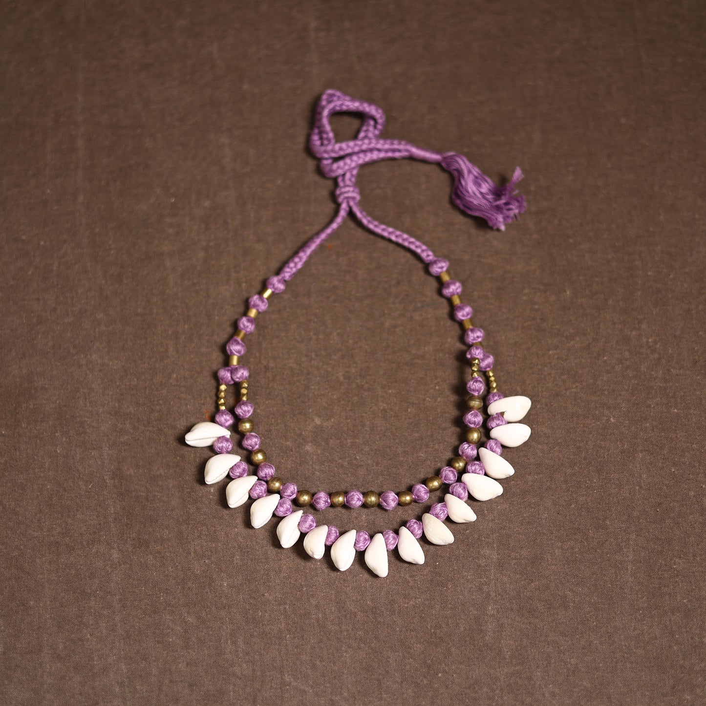 Tribal Odisha Dokra Thread & Shell Work Handmade Necklace 04