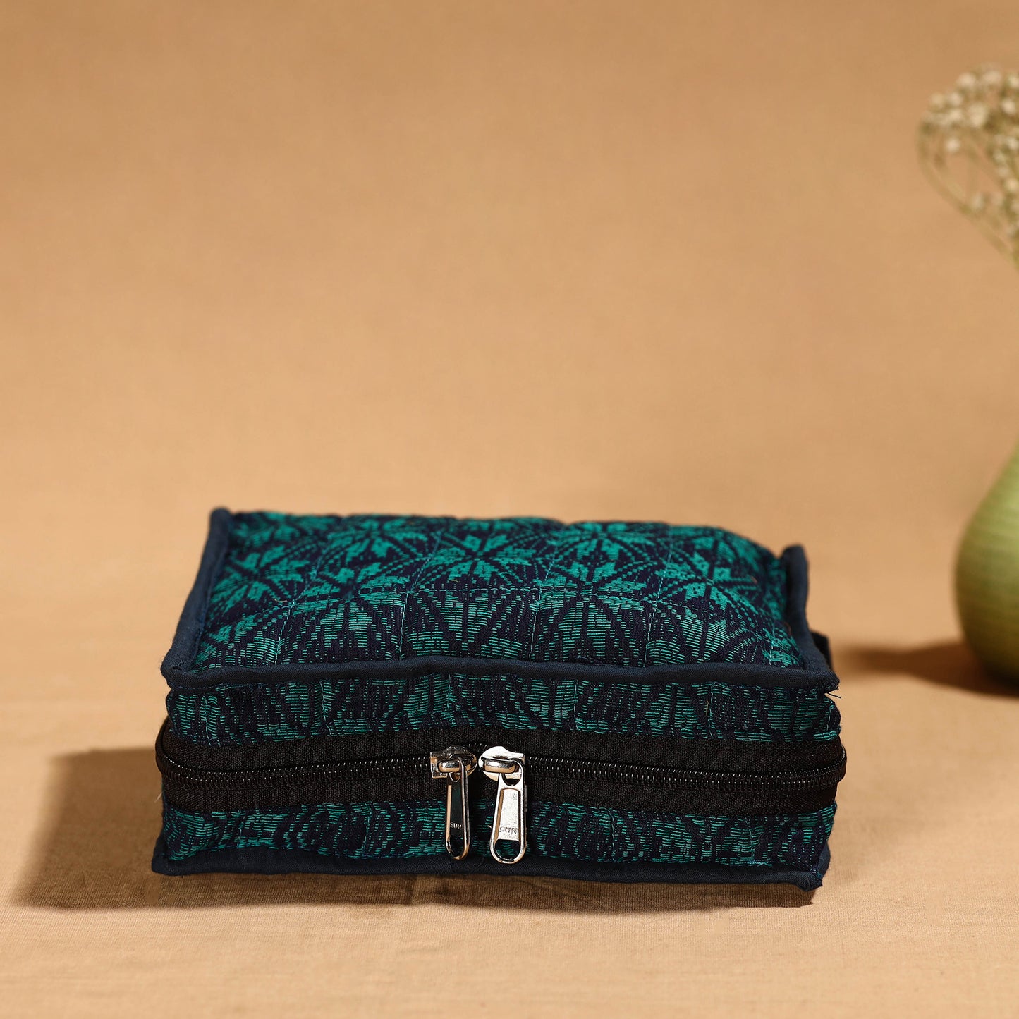 Green Handmade 4 Pockets Cotton Jewelry Bag 03