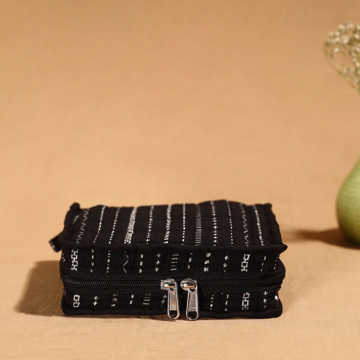 Black Handmade 4 Pockets Cotton Jewelry Bag 10