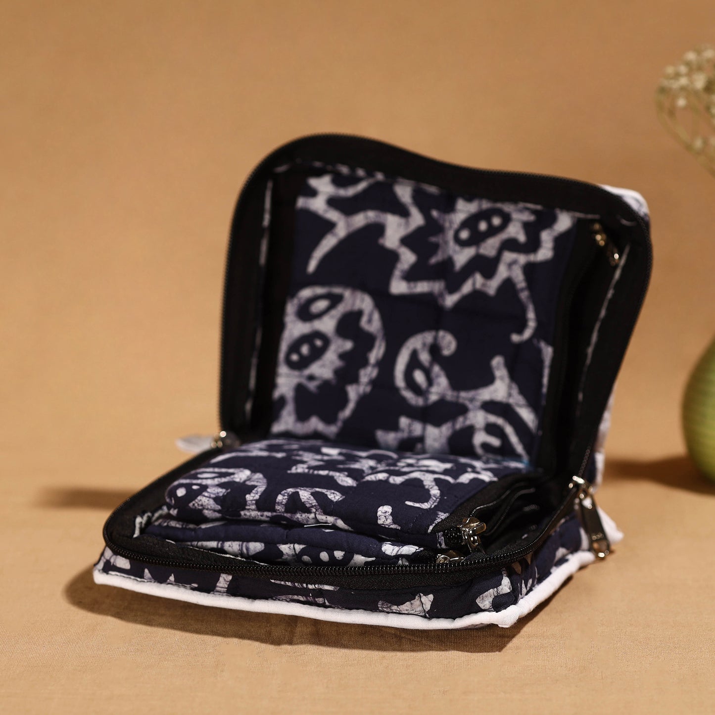 Blue Handmade 4 Pockets Cotton Jewelry Bag