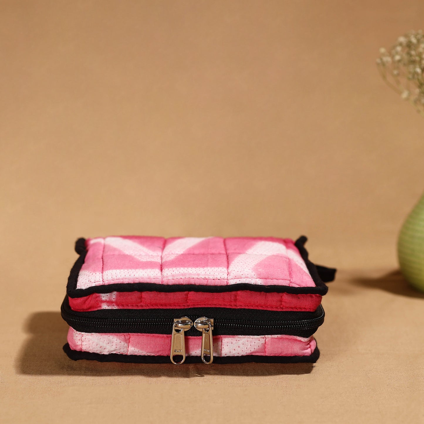 Pink Handmade 4 Pockets Cotton Jewelry Bag