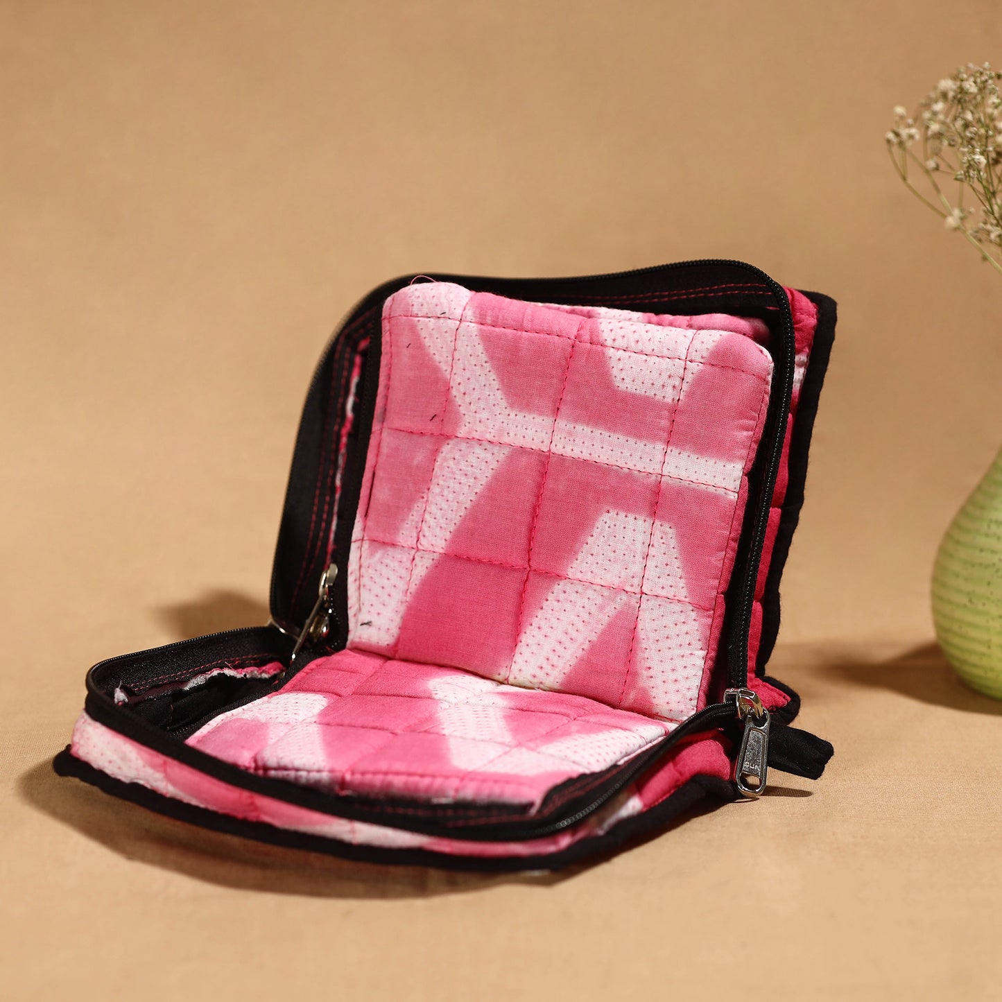 Pink Handmade 4 Pockets Cotton Jewelry Bag