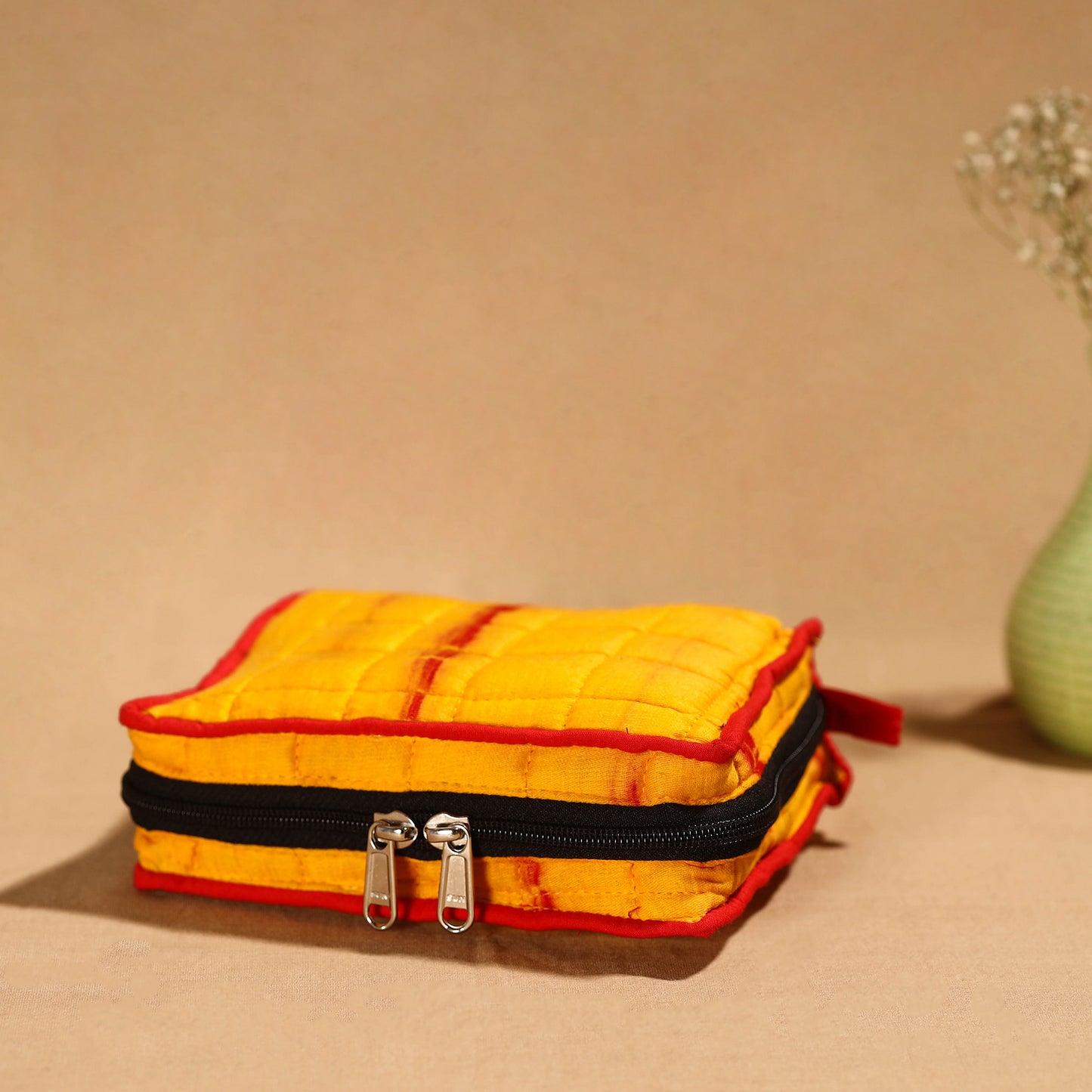 Yellow Handmade 4 Pockets Cotton Jewelry Bag 28