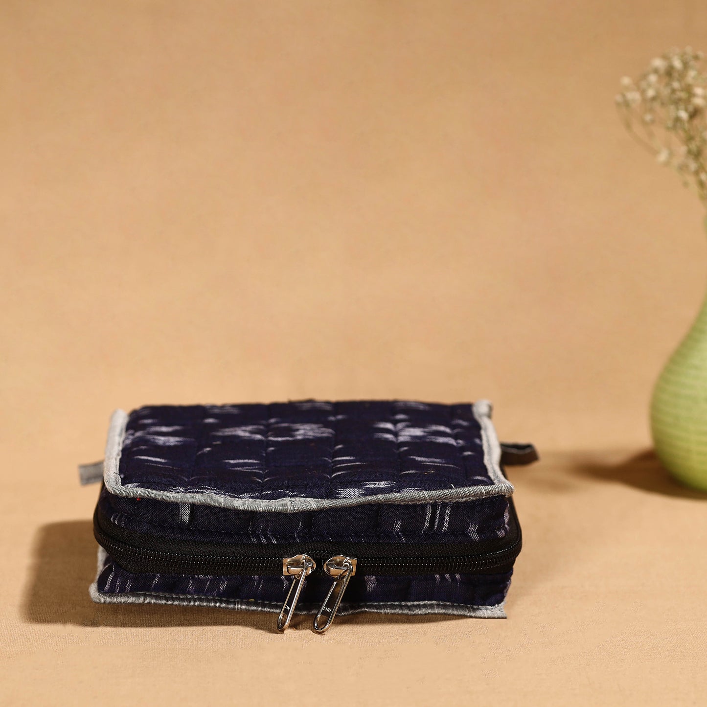 Blue Handmade 4 Pockets Cotton Jewelry Bag