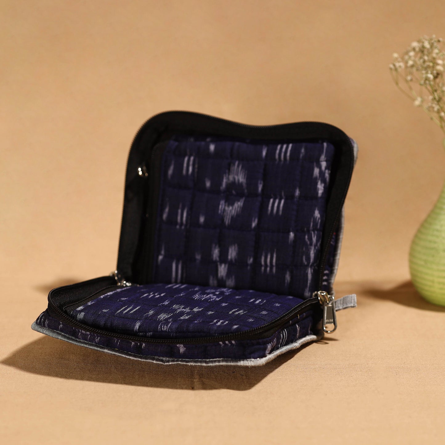 Blue Handmade 4 Pockets Cotton Jewelry Bag