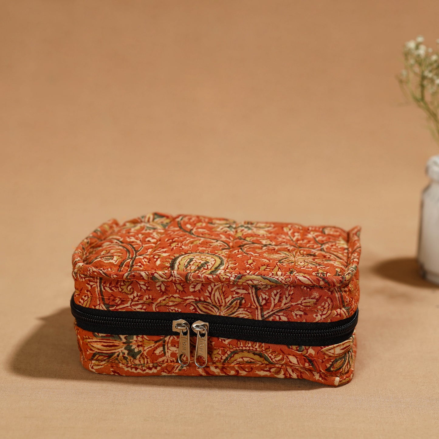 Orange Handmade 4 Pockets Cotton Jewelry Bag