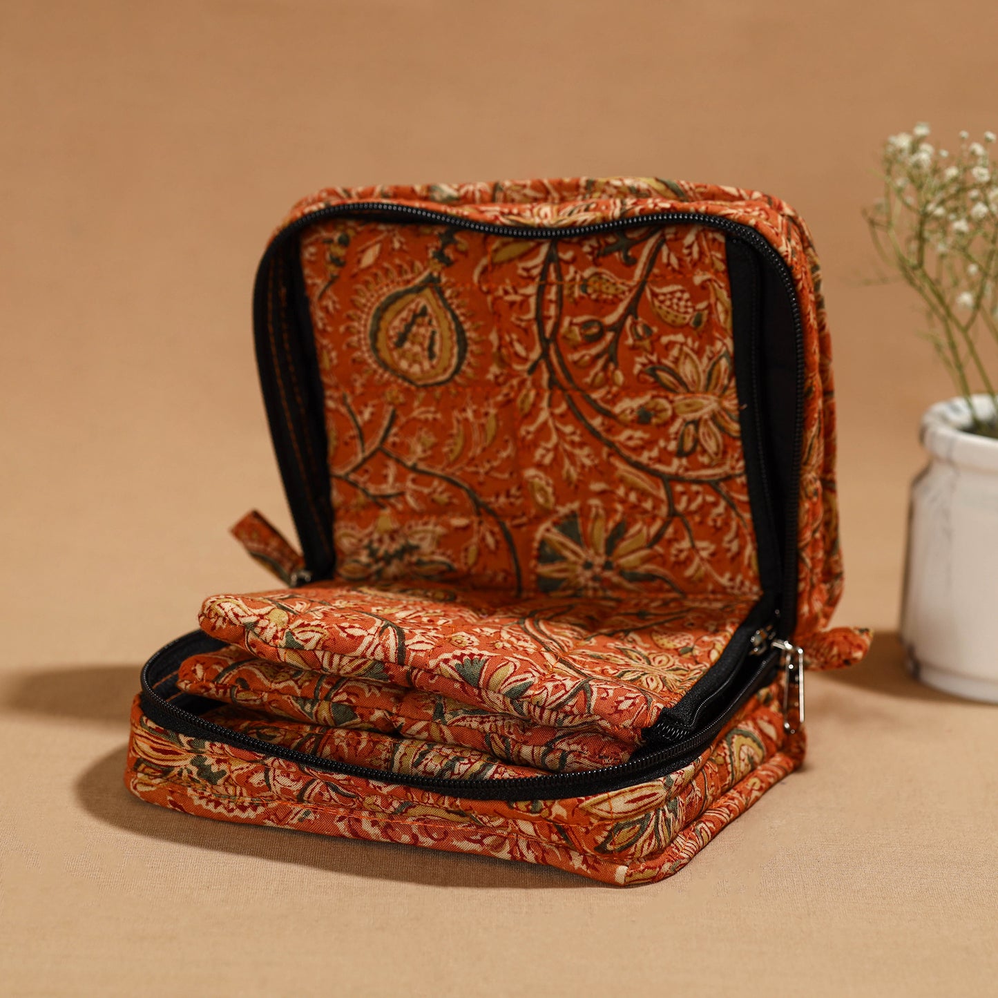 Orange Handmade 4 Pockets Cotton Jewelry Bag