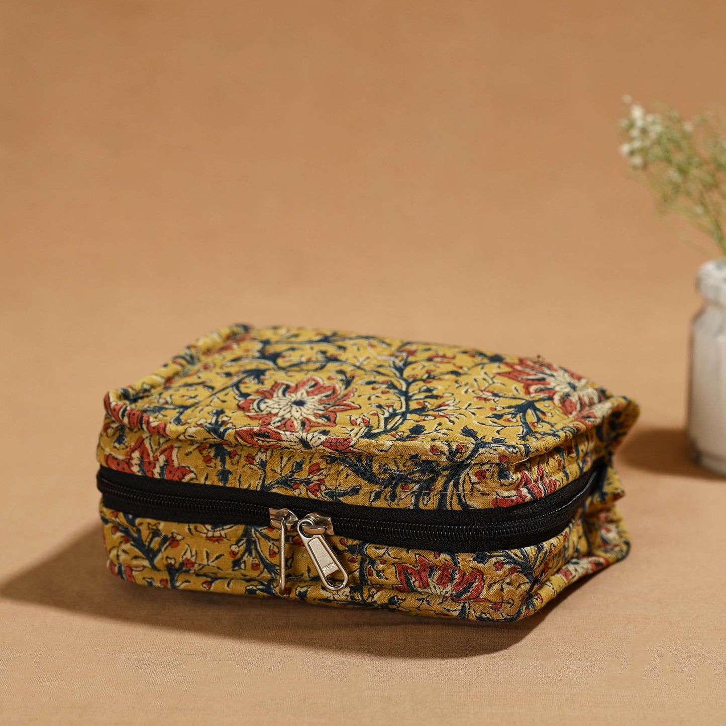 Yellow Handmade 4 Pockets Cotton Jewelry Bag 15