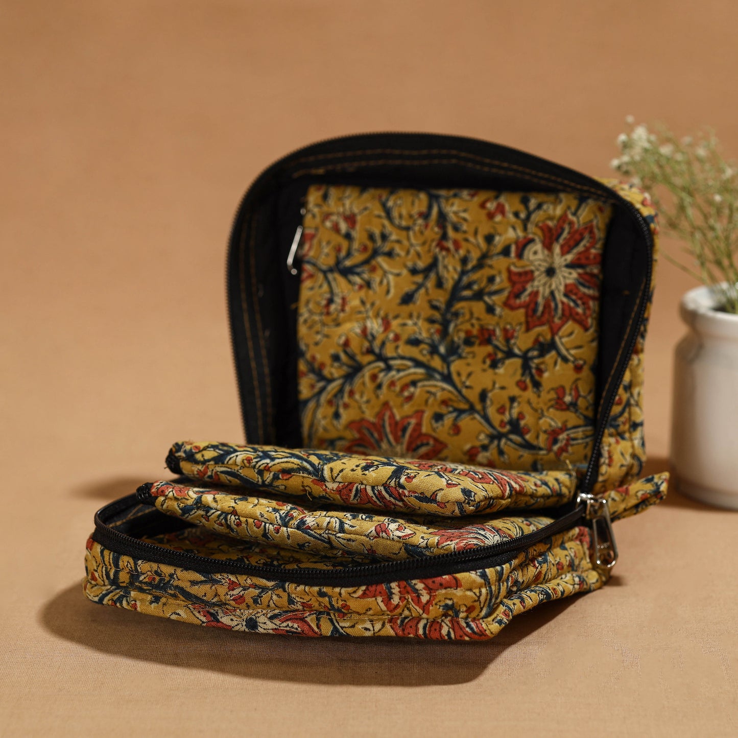 Yellow Handmade 4 Pockets Cotton Jewelry Bag 15