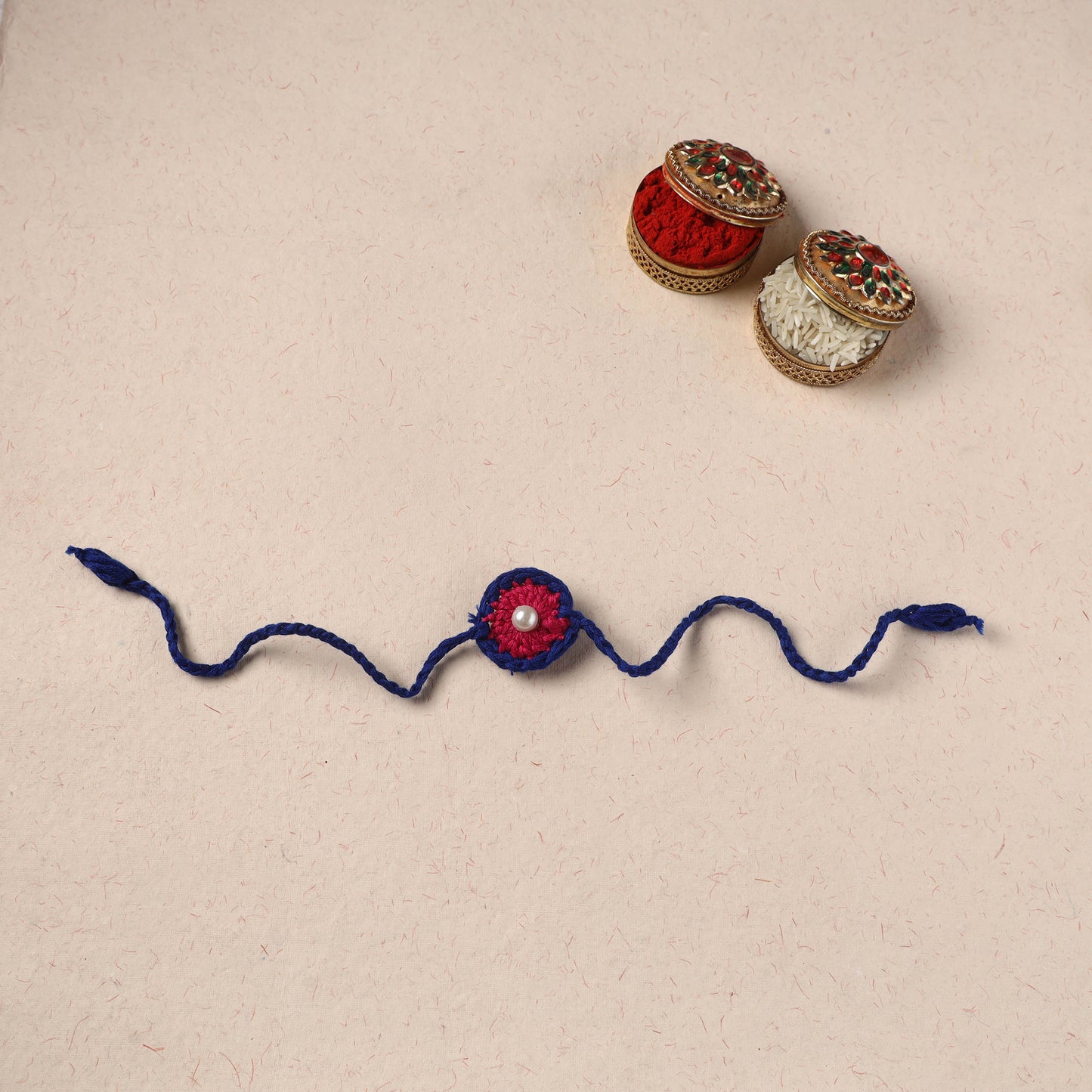 Flower - Handmade Crochet Pearl Work Rakhi 06