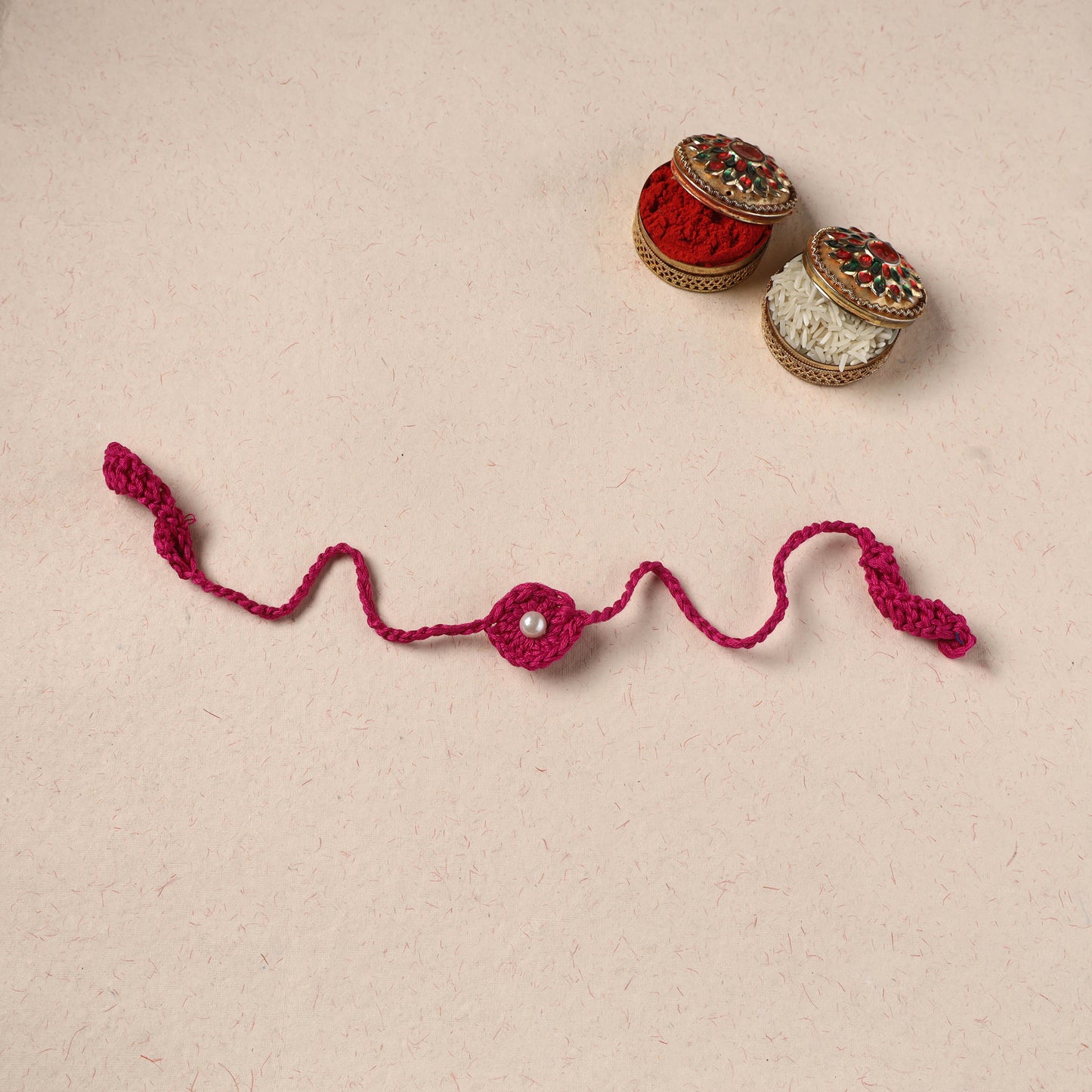 Flower - Handmade Crochet Pearl Work Rakhi 08