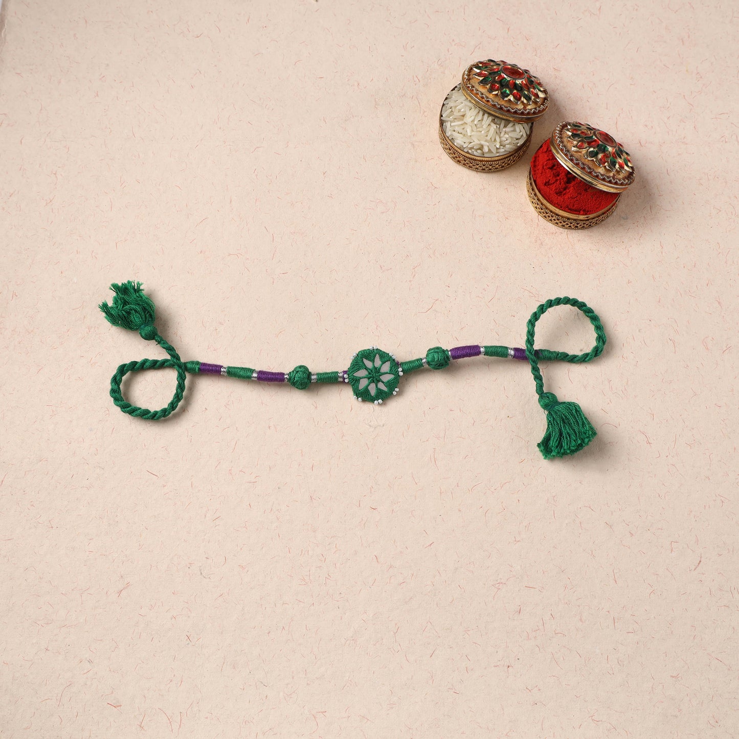 Flower - Handmade Patwa Thread & Mirror Work Rakhi 03