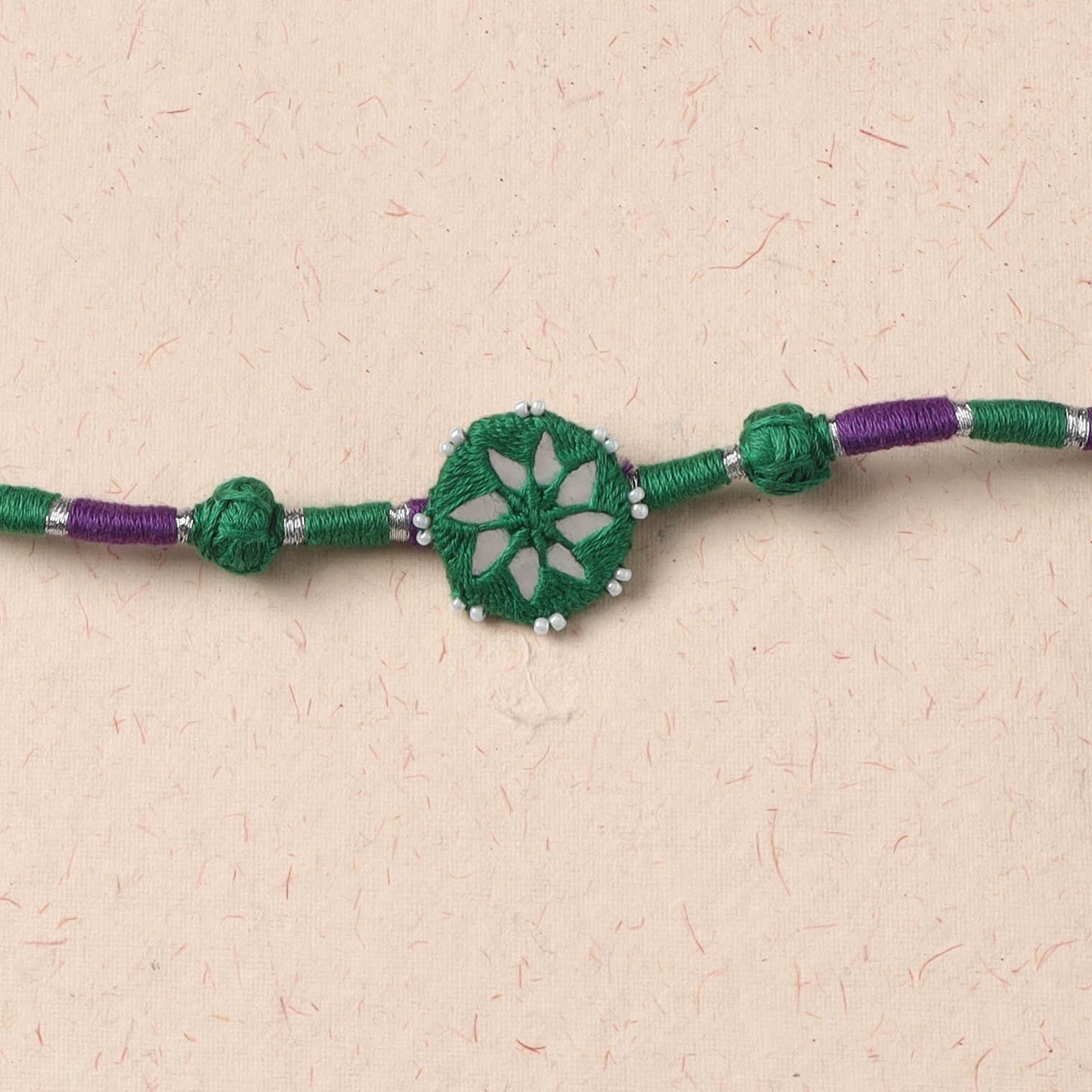 Flower - Handmade Patwa Thread & Mirror Work Rakhi 03