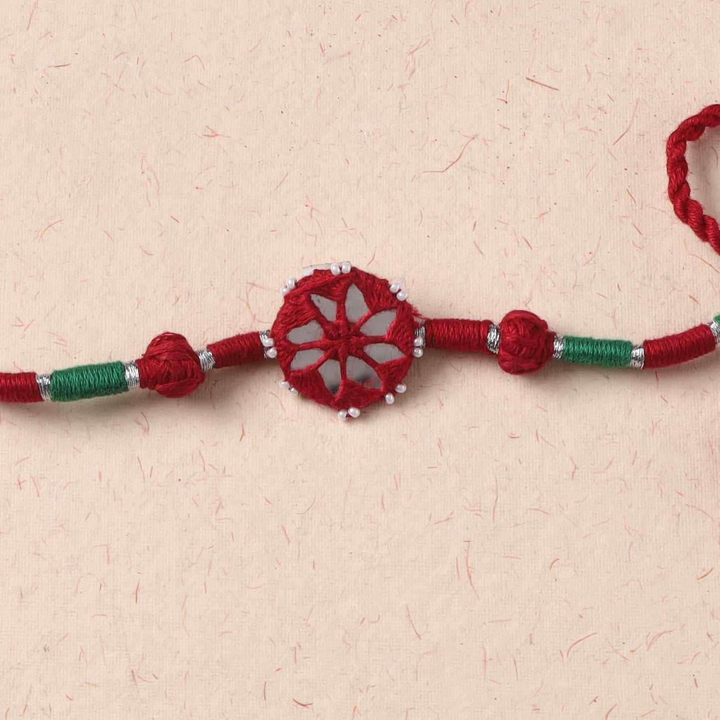 Flower - Handmade Patwa Thread & Mirror Work Rakhi 05