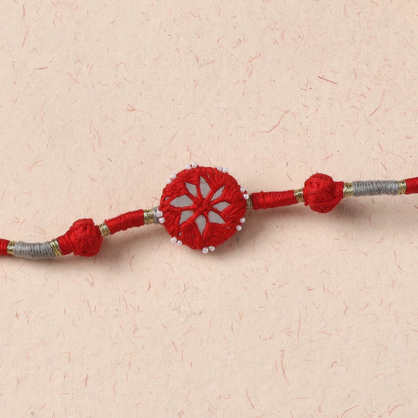 Flower - Handmade Patwa Thread & Mirror Work Rakhi 06
