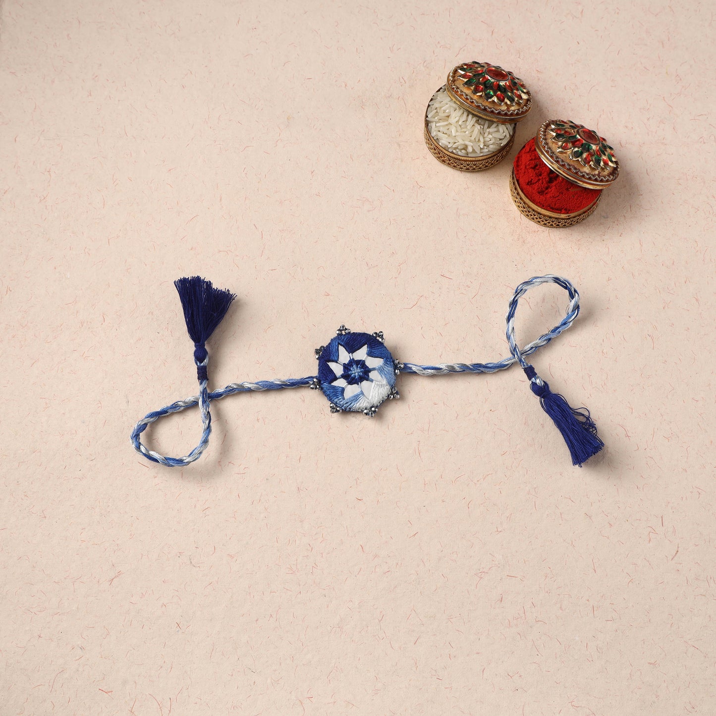 Flower - Handmade Thread & Mirror Work Rakhi 07