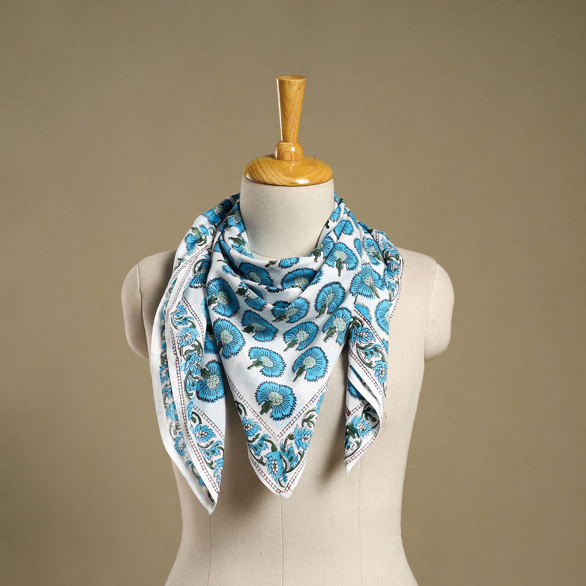 Brown - Sanganeri Hand Block Print Cotton Scarf 29