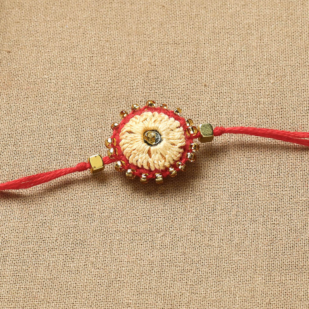 Buy Hand Embroidered Beadwork Leaf Sequin Rakhi Online at iTokri.com