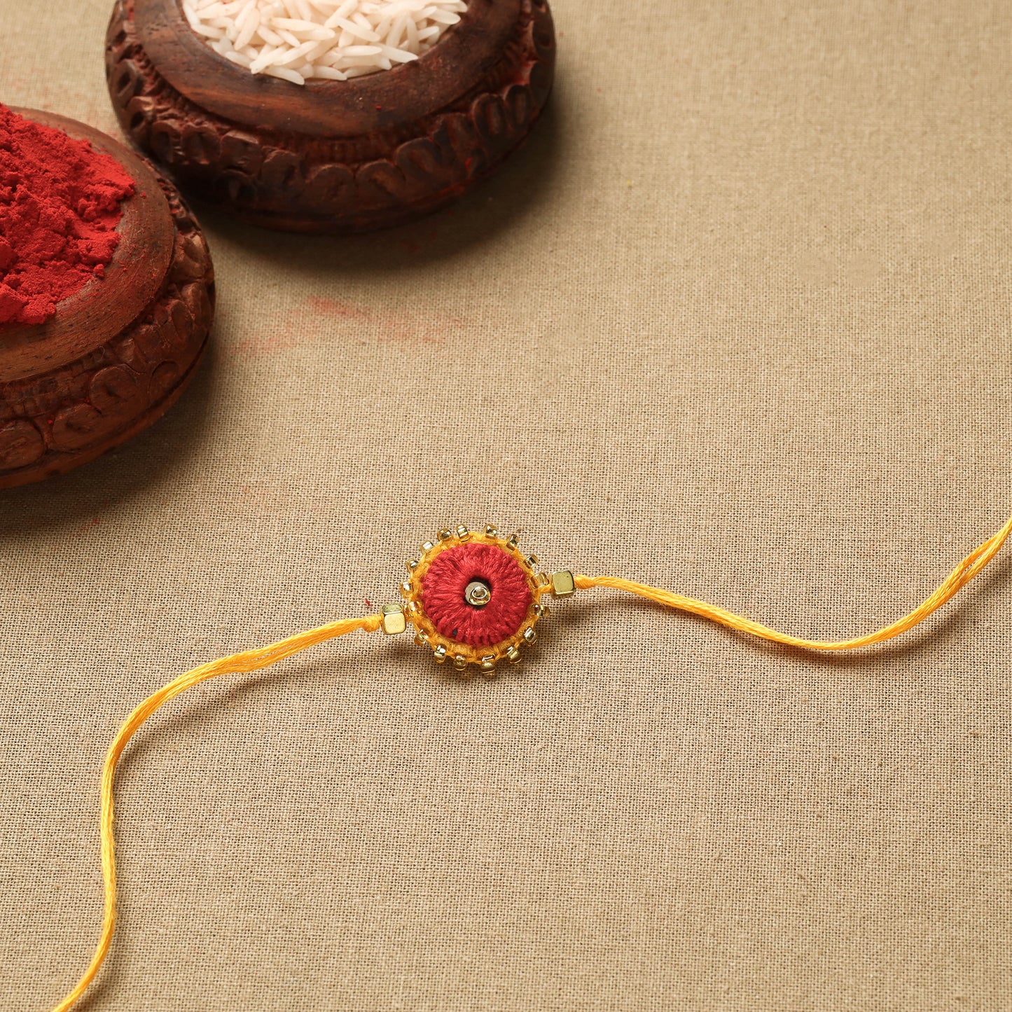 Buy Hand Embroidered Beadwork Leaf Sequin Rakhi Online at iTokri.com